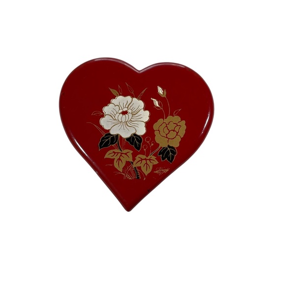 Vintage Heart Shaped Nesting Box Set Red Floral Midcentury 3 Boxes Mid Century - Picture 8 of 8